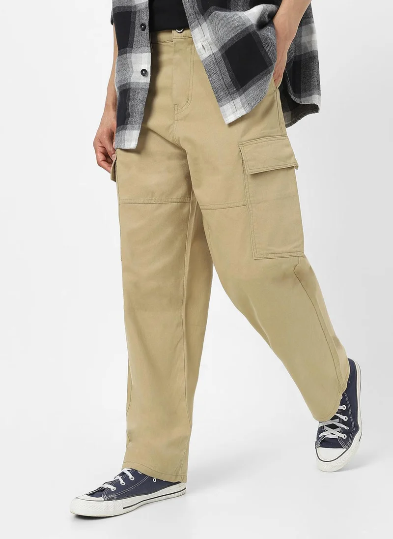 Urbano Fashion Men's Light Olive Loose Baggy Fit Solid Cargo Chino Trouser Pant with 6 Pockets Non-Stretchable